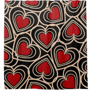 Rideaux De Douche Motif de coeur simple Noir et Rouge
