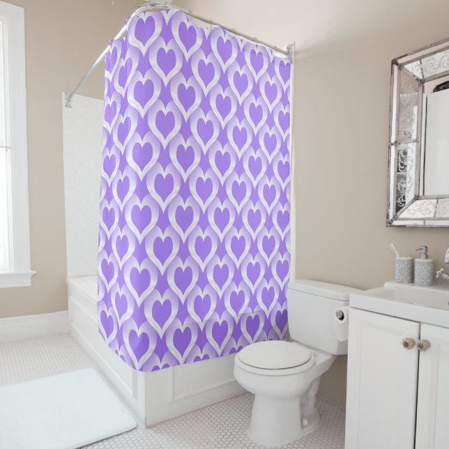 Rideaux De Douche Motif de cœurs blancs violets (En situation)