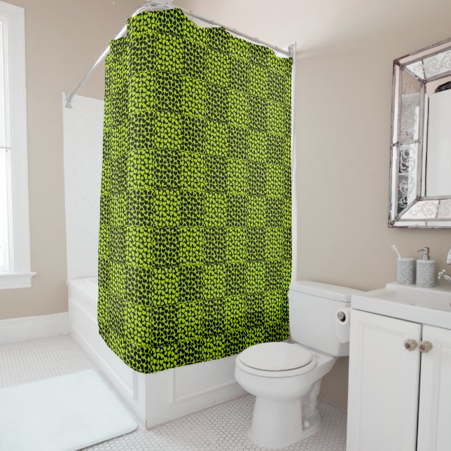 Rideaux De Douche Motif de coeurs de tableau de bord en Lime Green (En situation)