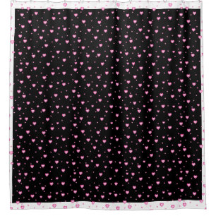 Rideaux De Douche Motif de Coeurs Diamants Noir et Rose Blanc