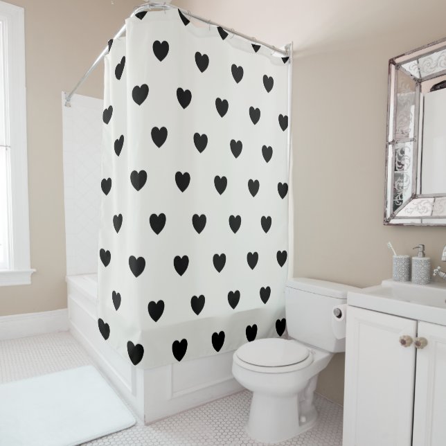 Rideaux De Douche Motif de Coeurs mignons en noir et blanc chic (En situation)