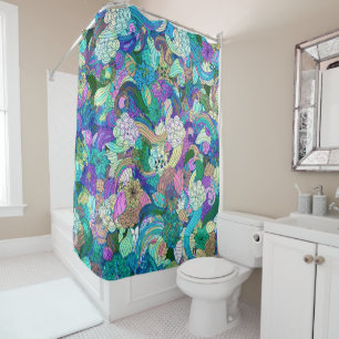 Rideaux De Douche Motif de collage de fleurs et de perles colorées
