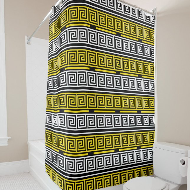 Rideaux De Douche Motif de conception de frise à clé grecque jaune b (Créateur téléchargé)