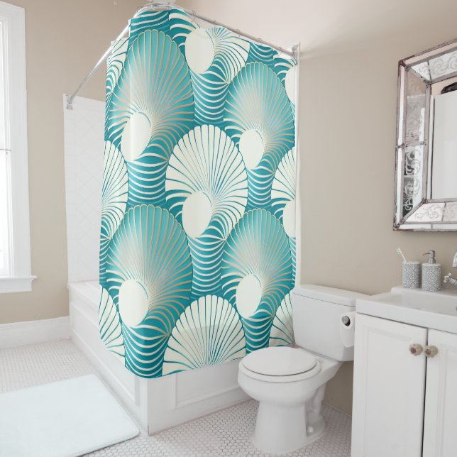 Rideaux De Douche Motif de coquillage bleu (En situation)