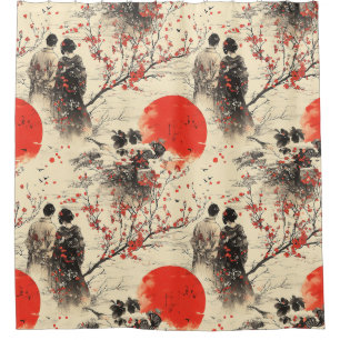 Rideaux De Douche Motif de couple kimono romantique Sakura (3)