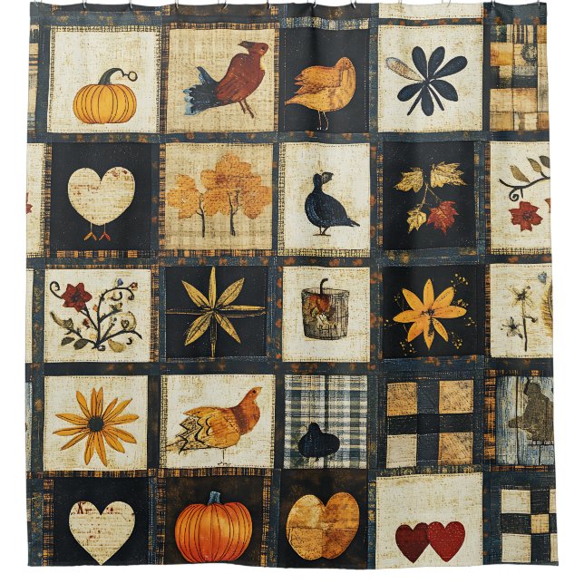 Rideaux De Douche Motif de courtepoint d'automne rustique | Patchwor (Devant)
