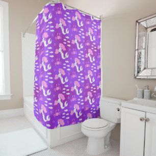 Rideaux De Douche Motif de crabe de poisson rose pourpre de sirène