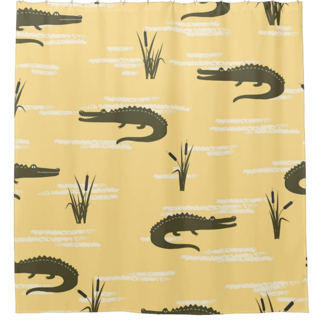 Rideaux De Douche Motif de crocodiles sans couture. Rangeur jaune vi (Devant)