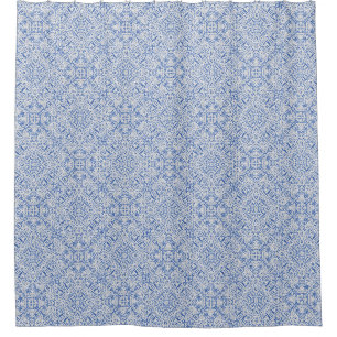 Rideaux De Douche Motif de dentelle ajourée grise et bleue vintage