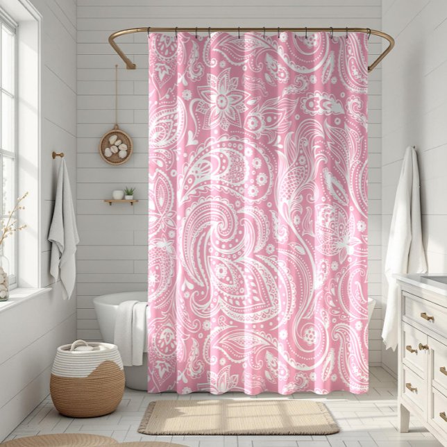 Rideaux De Douche Motif de dentelle blanc et rose (Créateur téléchargé)