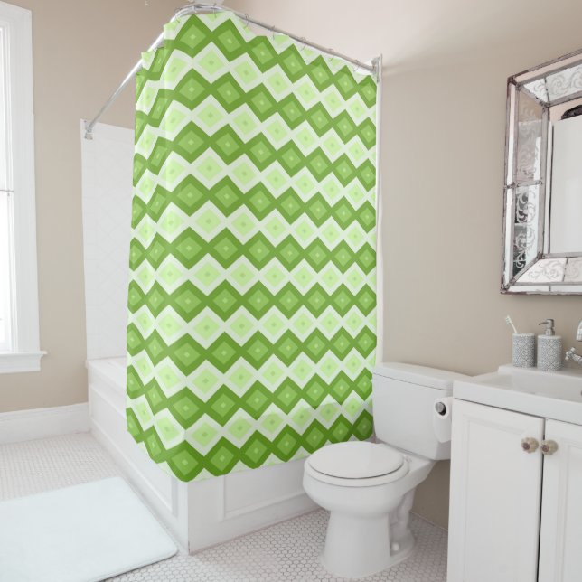 Rideaux De Douche Motif de diamant vert Chartreuse (En situation)