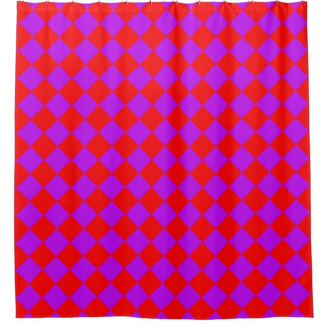 Rideaux De Douche Motif de diamants de Checker rouge violet (Devant)