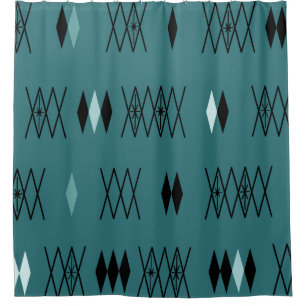 Rideaux De Douche Motif de diamants de l'ère atomique rétro Turquois