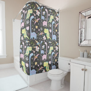 Rideaux De Douche Motif de dinosaures de dessin animé mignon gris fo