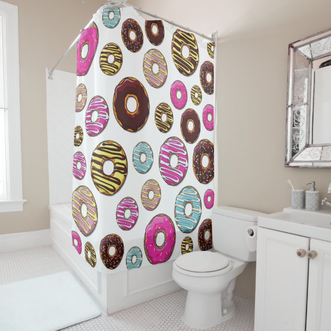 Rideaux De Douche Motif De Donuts, Donuts Colorés, Saupoudrages (En situation)