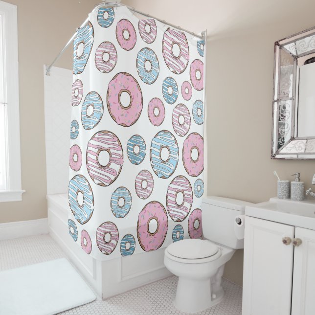 Rideaux De Douche Motif De Donuts, Donuts Roses, Donuts Bleus (En situation)