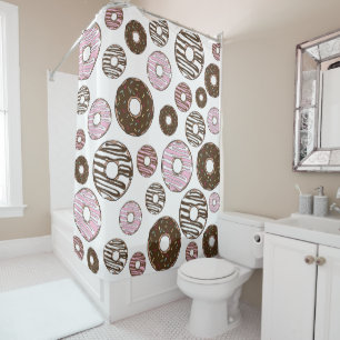 Rideaux De Douche Motif De Donuts, Donuts Roses, Donuts Brown