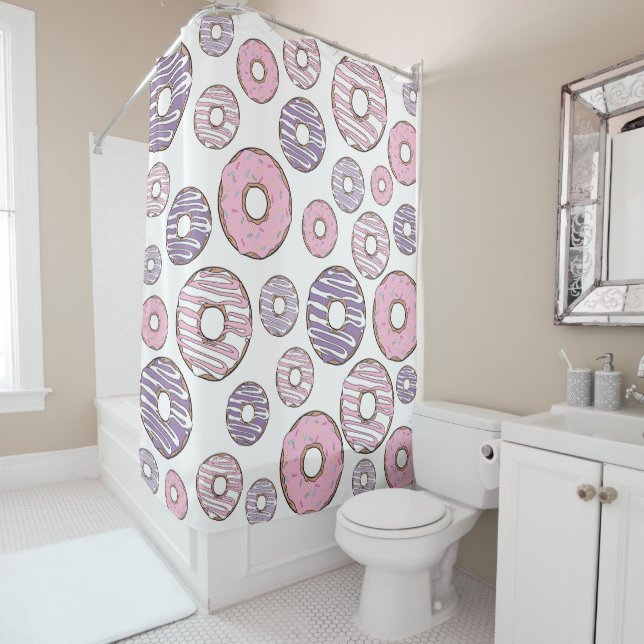 Rideaux De Douche Motif De Donuts, Donuts Roses, Donuts Violets (En situation)