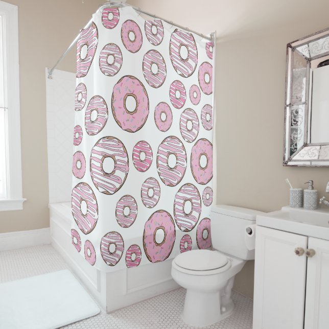 Rideaux De Douche Motif De Donuts, Donuts Roses, Saupoudrages (En situation)