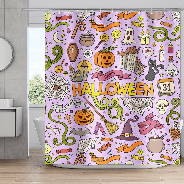 Rideaux De Douche Motif de doodle d'Halloween mignon (Créateur téléchargé)