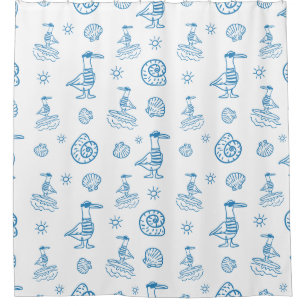Rideaux De Douche Motif de doodle nautique de mouette fantaisiste