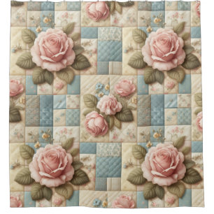 Rideaux De Douche Motif de faux édredon floral Shabby Chic