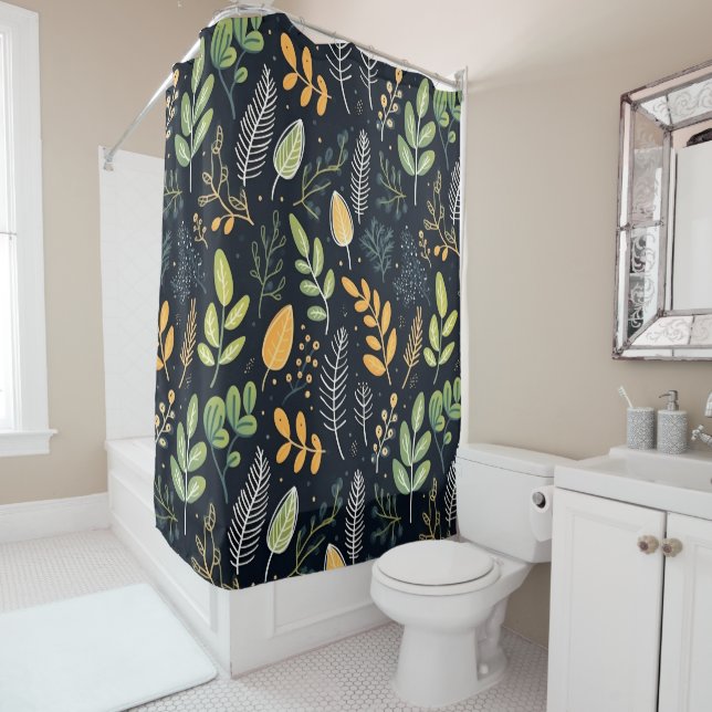 Rideaux De Douche Motif de feuillage vert et jaune élégant  (En situation)