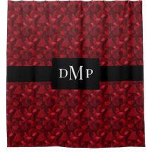 Motif de feuille Abstraite rouge foncé Monogrammé