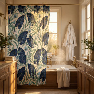 Rideaux De Douche Motif de feuille botanique tropicale bleue – Éléga