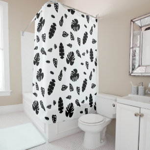 Rideaux De Douche Motif de feuille d'été Tropical Noir & Blanc