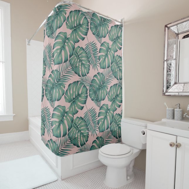 Rideaux De Douche Motif de feuille tropicale (En situation)