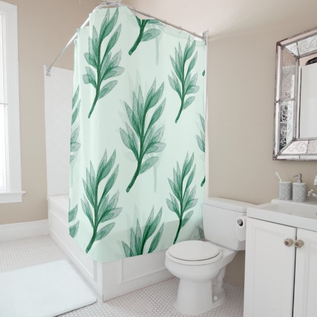 Rideaux De Douche Motif de feuille verte abstraite (En situation)