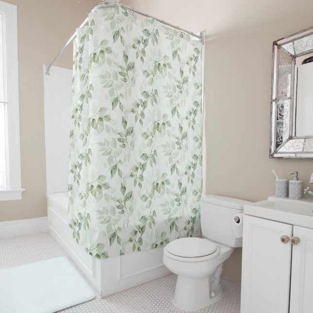 Rideaux De Douche Motif de feuille verte botanique (En situation)