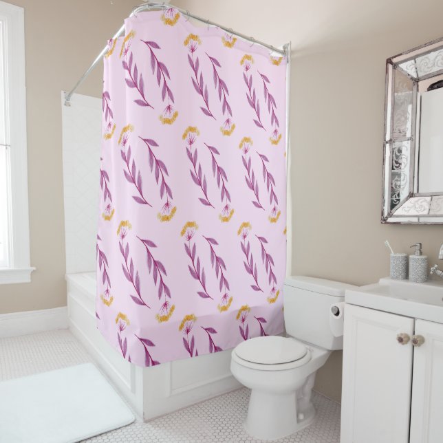 Rideaux De Douche Motif de feuille violette abstraite (En situation)