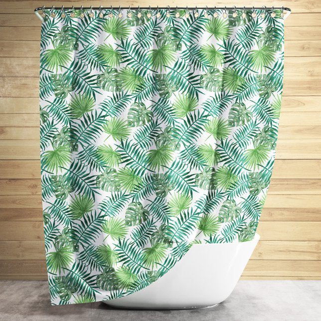 Rideaux De Douche Motif de feuilles de palmier tropical vert (Green Tropical Palm Leaves Pattern Shower Curtain)