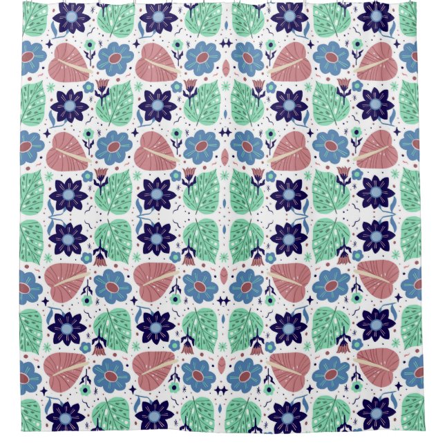 Rideaux De Douche Motif de feuilles et de fleurs partout  (Devant)