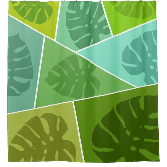 RIDEAUX DE DOUCHE MOTIF DE FEUILLES VERTES TROPICALES  (Devant)