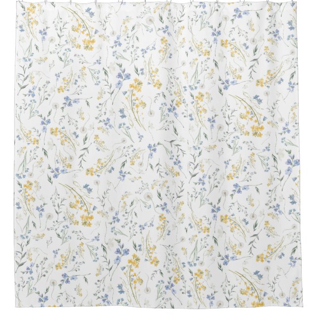 Rideaux De Douche Motif de fleur sauvage bleue jaune (Devant)