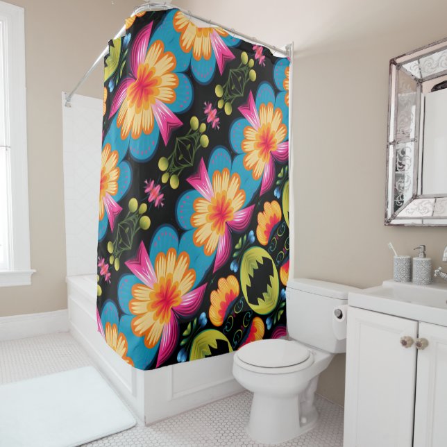 Rideaux De Douche Motif de fleurs (En situation)