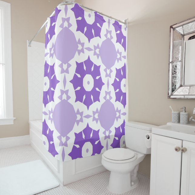 Rideaux De Douche Motif de fleurs abstraites pourpres (En situation)