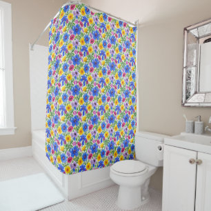 Rideaux De Douche Motif de fleurs bleu jaune rouge violet vives