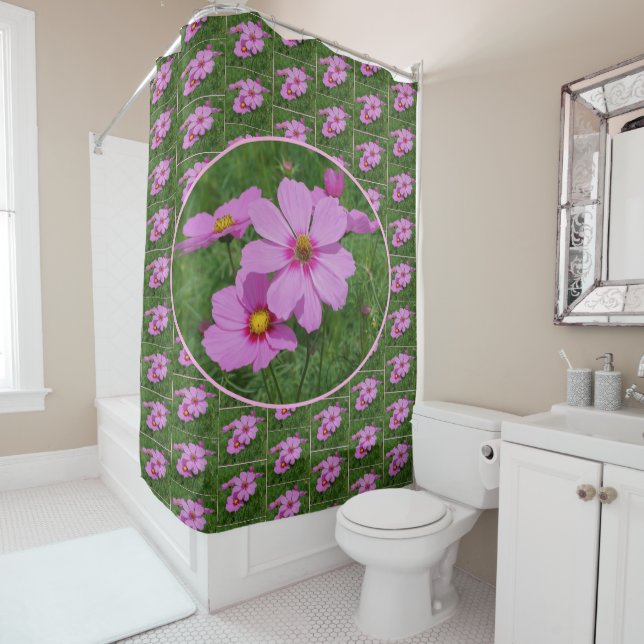 Rideaux De Douche Motif de fleurs Cosmos roses (En situation)