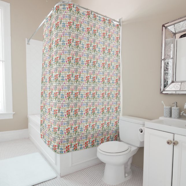 Rideaux De Douche Motif de fleurs d'aquarelle moderne (En situation)