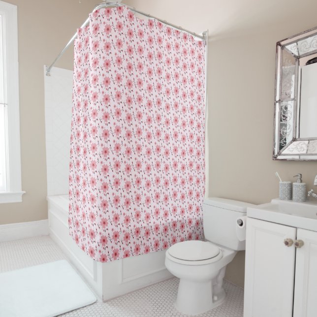 Rideaux De Douche Motif de fleurs de cerisier roses (En situation)