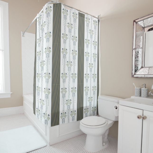 Rideaux De Douche Motif de fleurs et de boucles karo (En situation)
