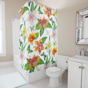 Rideaux De Douche Motif de fleurs et papillons tropicaux