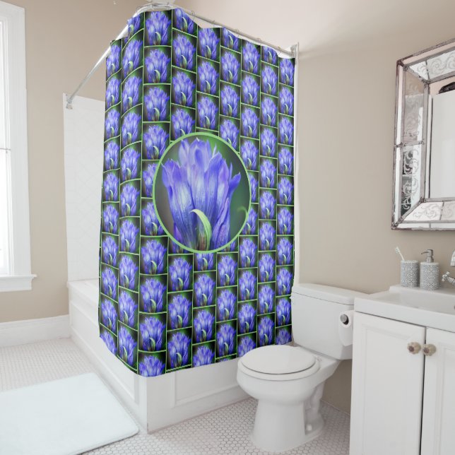 Rideaux De Douche Motif de fleurs Gentien Bleu (En situation)