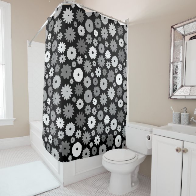 Rideaux De Douche Motif de fleurs monochromes (En situation)