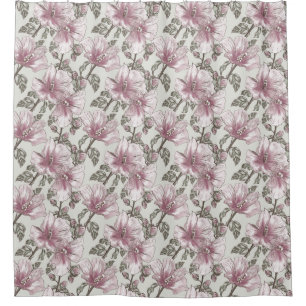 Rideaux De Douche Motif de fleurs rose amorti de ketmie