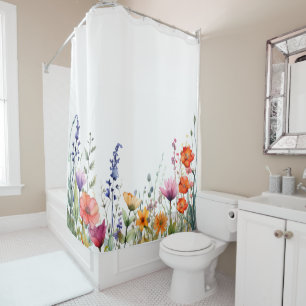 Rideaux De Douche Motif de fleurs sauvages à l'aquarelle vibrant